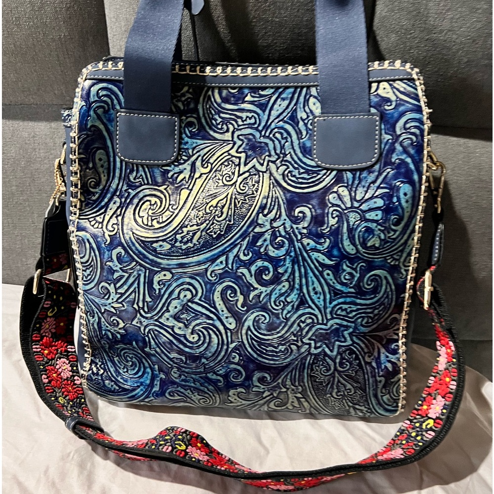 Absolutely Beautiful Blue Leather Embossed M.C. Satchel
